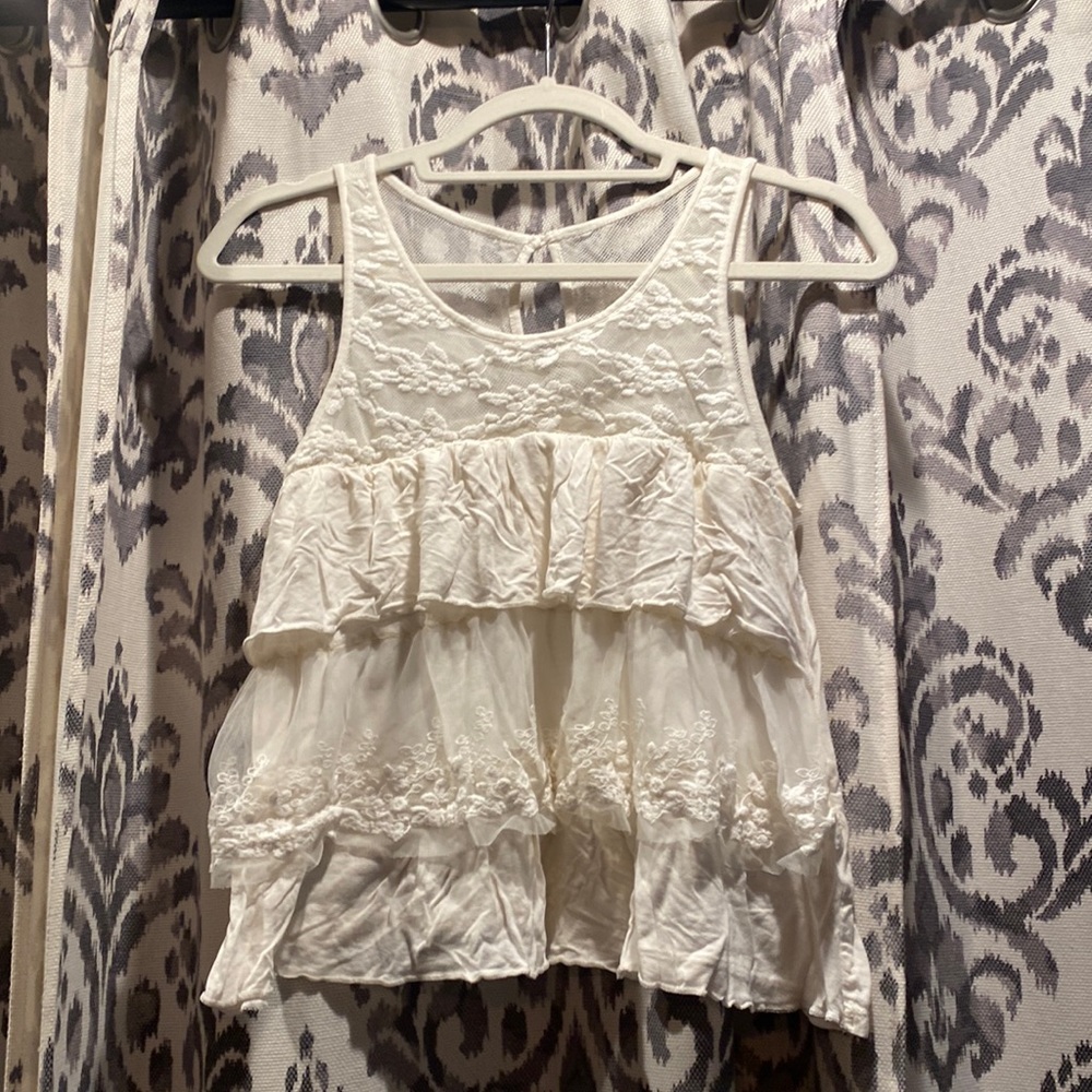 American eagle white ivory lace mixed media tiered tank top